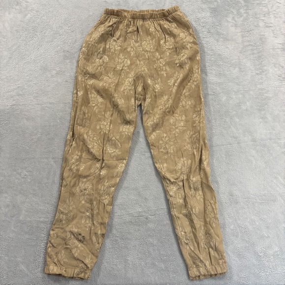 CP Shades Pants - CP Shades Pants Women‎ Small Elastic Brown Pockets Tapered Print Flowers Gold